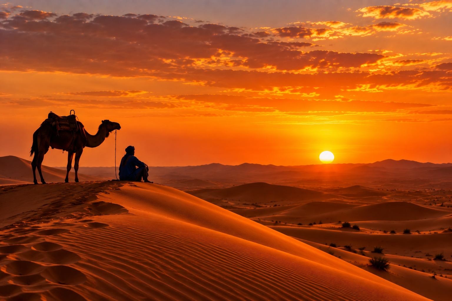 Sunset over the Sahara Desert, Morocco